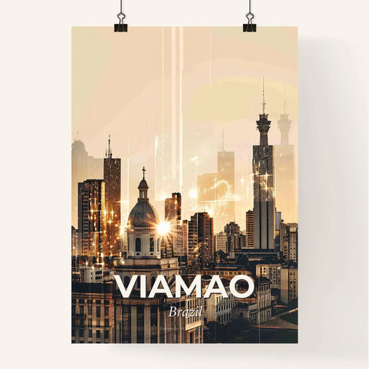 Viamao Cityscape Skyline Architecture Poster Art - A city skyline with a building and fireworks Poster
