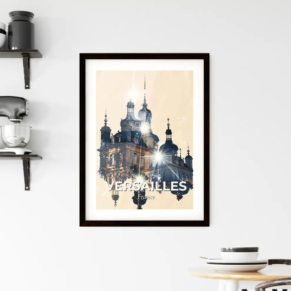 Versailles Skyline Composite Art Poster: Bright Beige - A building with many windows and a light on it Custom Print