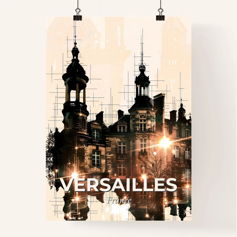Cityscape of Versailles Double Exposure - A building with a tower and a tower Poster