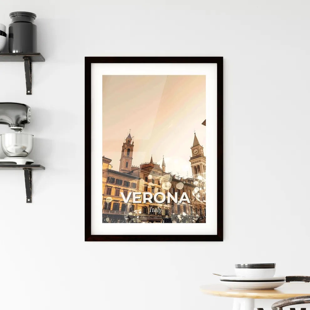 Verona: City Skyline Composite Art Poster - A group of buildings with a clock tower Custom Print