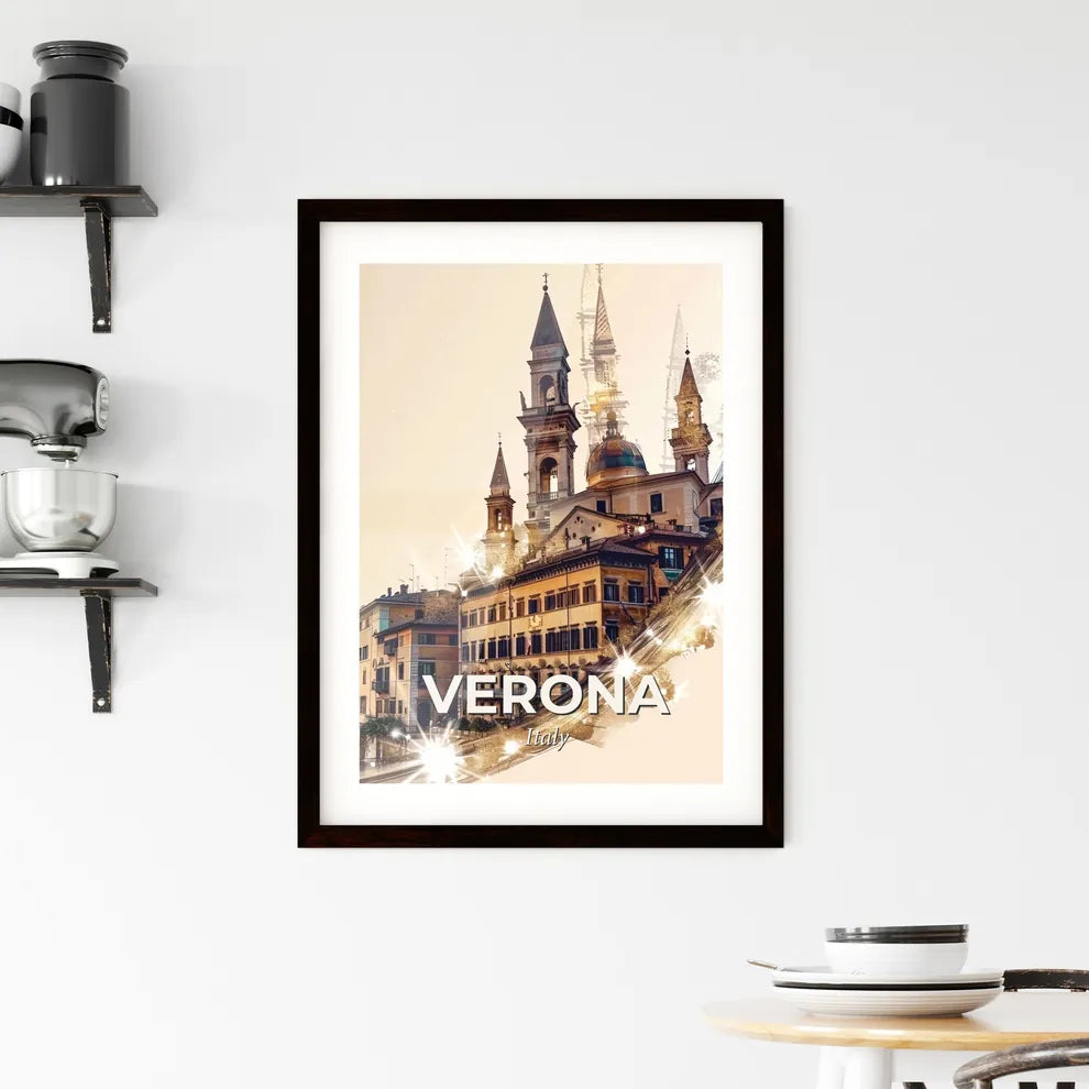 Verona City Lights Skyline Poster Art - A building with towers and a light on the side Custom Print