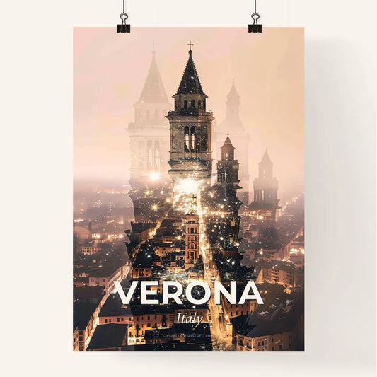 Verona City Ambiance in Artistic Double Exposure - A city with towers and lights Poster