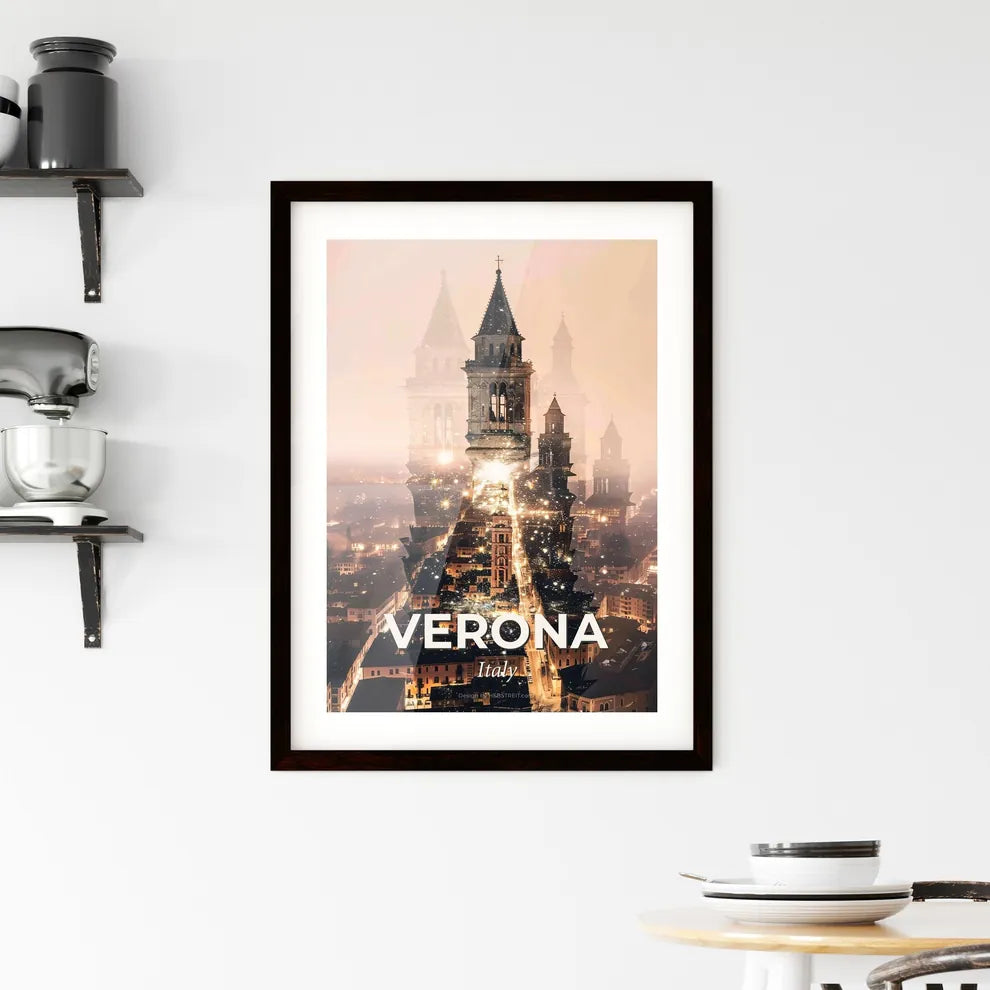 Verona City Ambiance in Artistic Double Exposure - A city with towers and lights Custom Print
