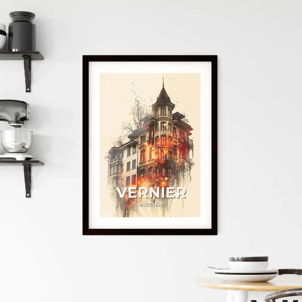Vernier Skyline Poster: City Icons and Sparkles - A building with a tower and a spire Custom Print
