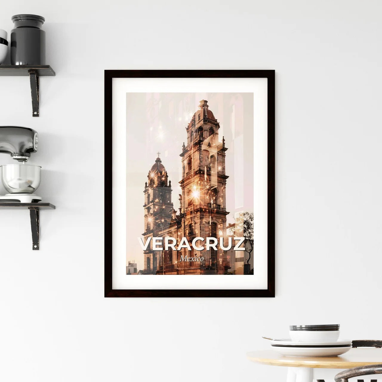 Veracruz Skyline Composite Art on Beige - A building with a tower Custom Print