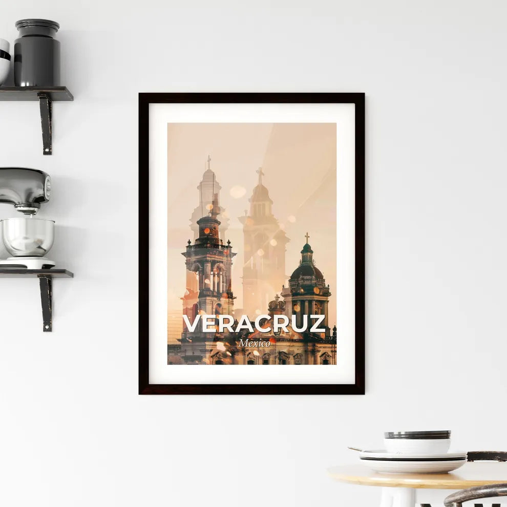 Veracruz City Skyline Collage Art Nouveau Background - A building with a tower Custom Print