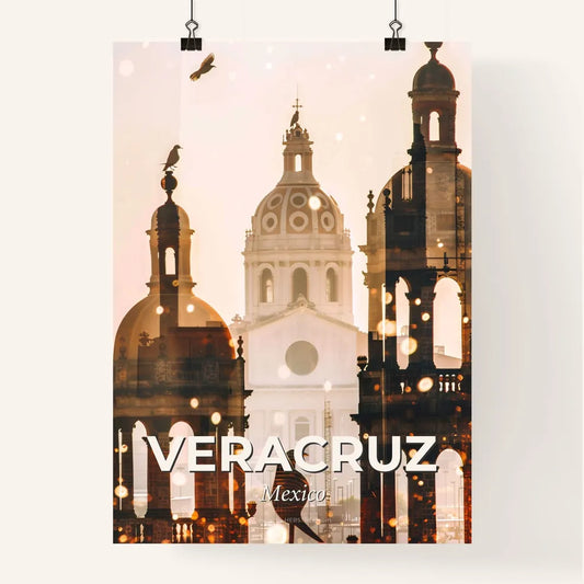 Veracruz Skyline Mexico Double Exposure Art - A building with a bird on top of it Poster