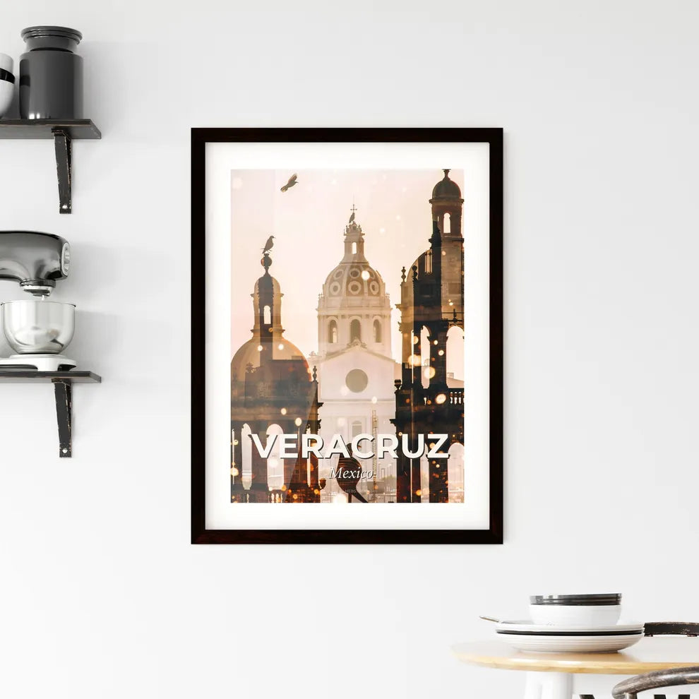 Veracruz Skyline Mexico Double Exposure Art - A building with a bird on top of it Custom Print