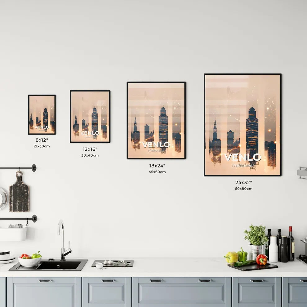 Venlo Skyline Composite Art Poster - A city skyline with many tall buildings Size Chart