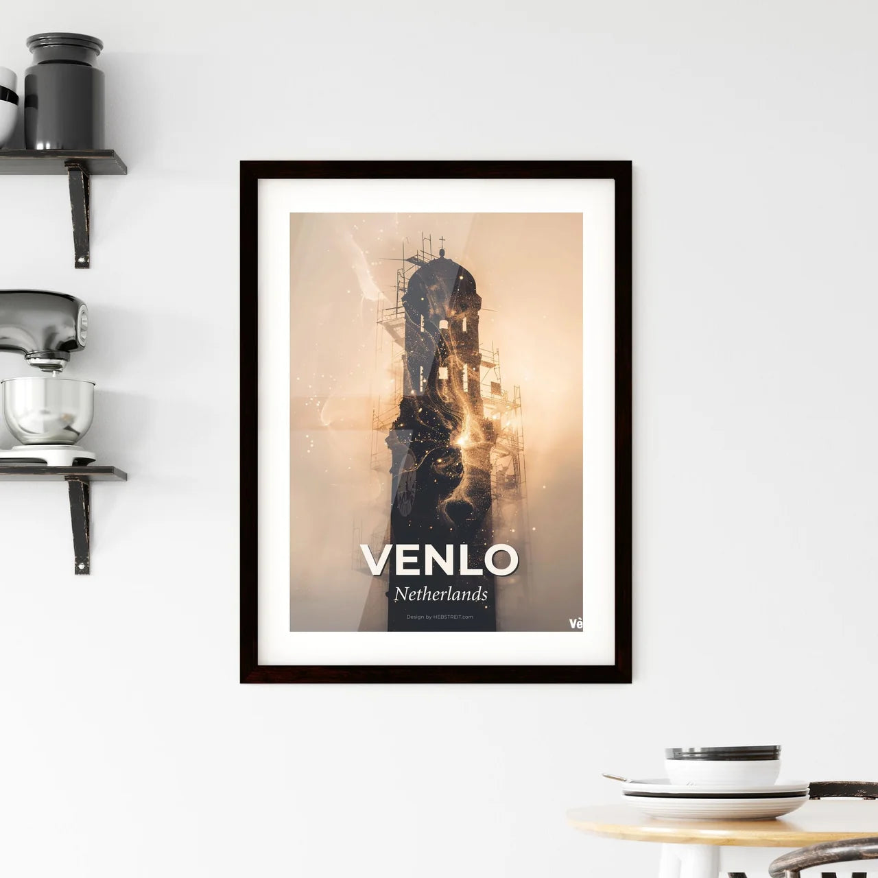Venlo City Lightscapes - Dutch Architecture Panorama - A tall tower with scaffolding around it Custom Print