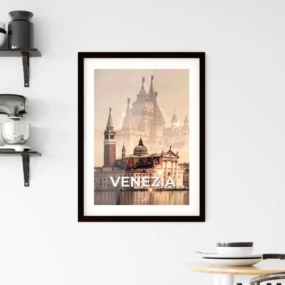 Venice City Skyline Double Exposure Poster - A castle with many towers and a river Custom Print