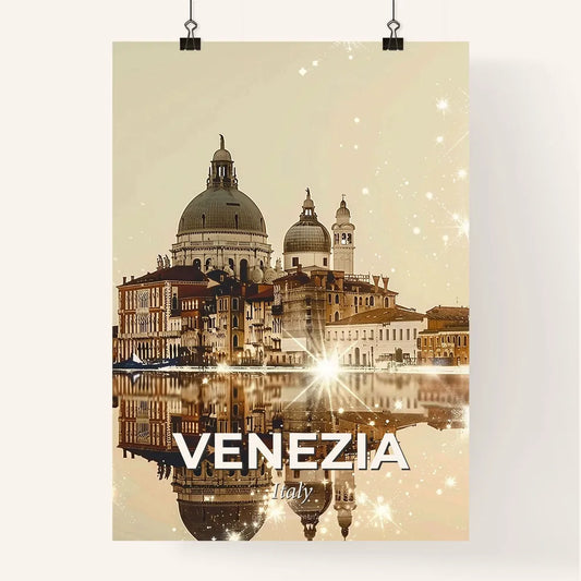 Venice City Art Deco Skyline Poster with Sparkles - A city with a reflection of the sun Poster