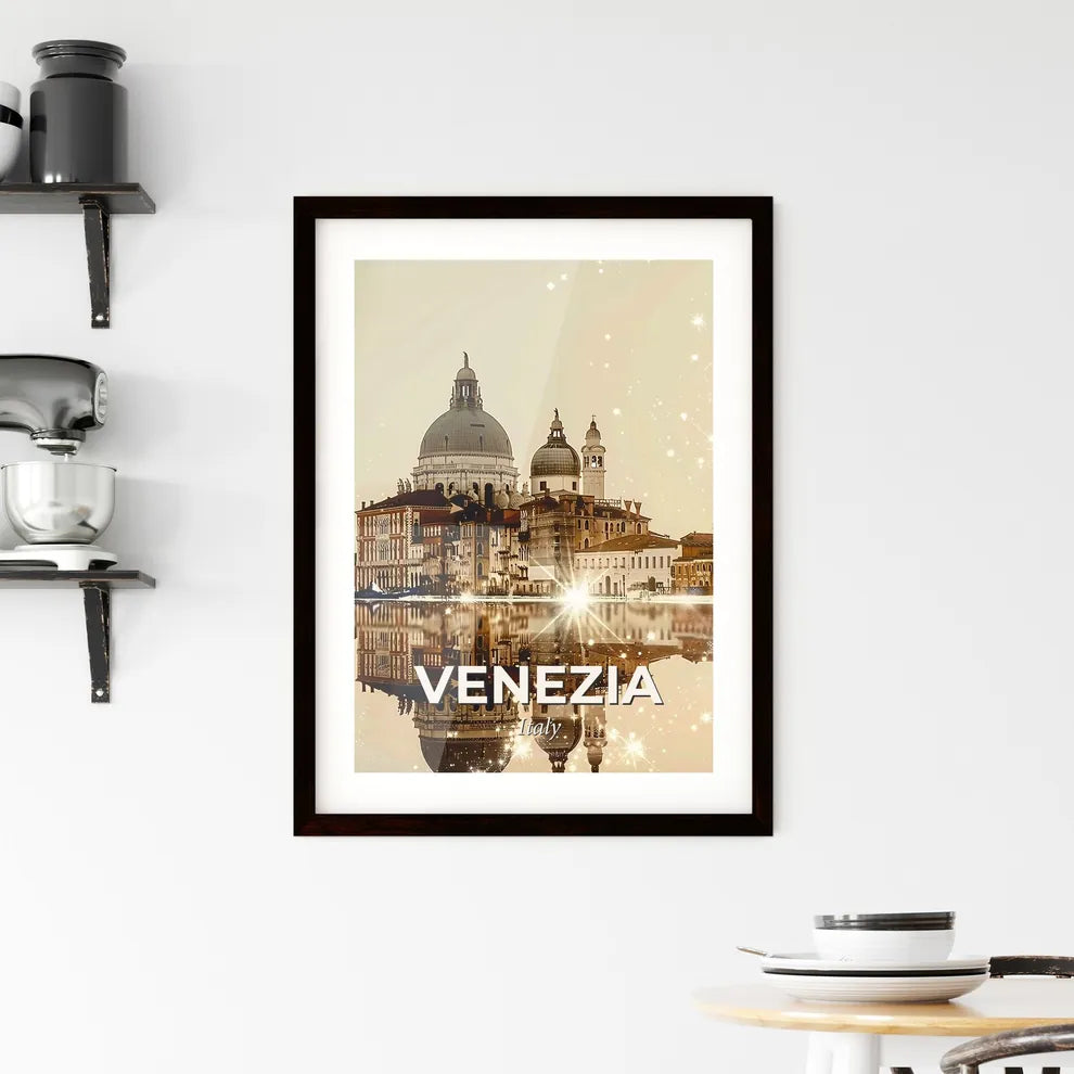 Venice City Art Deco Skyline Poster with Sparkles - A city with a reflection of the sun Custom Print