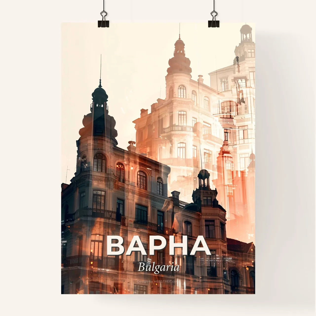 Varna Skyline Composite Art Beige Poster - A double exposure of a building Poster