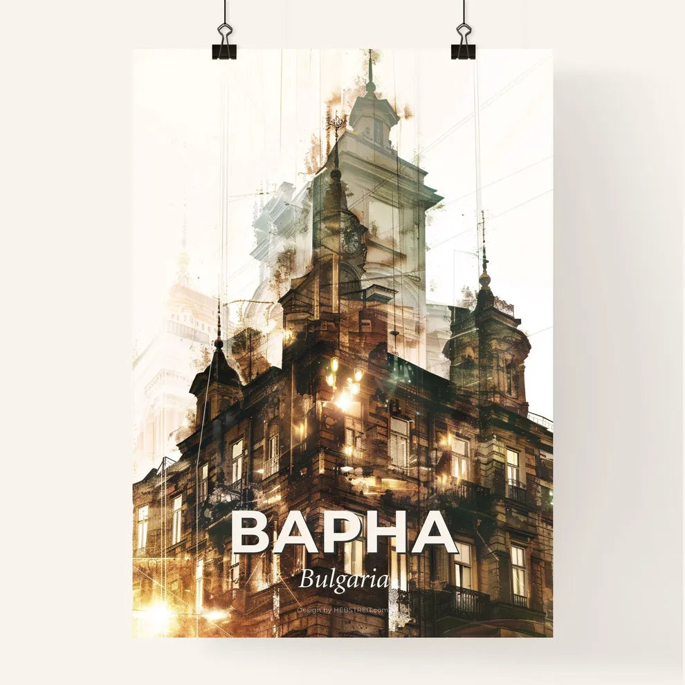 Varna, Double Exposure City Skyline Silhouette Poster - A building with a clock tower Poster