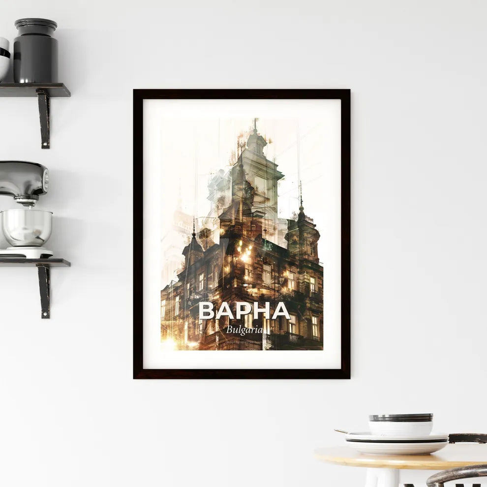 Varna, Double Exposure City Skyline Silhouette Poster - A building with a clock tower Custom Print