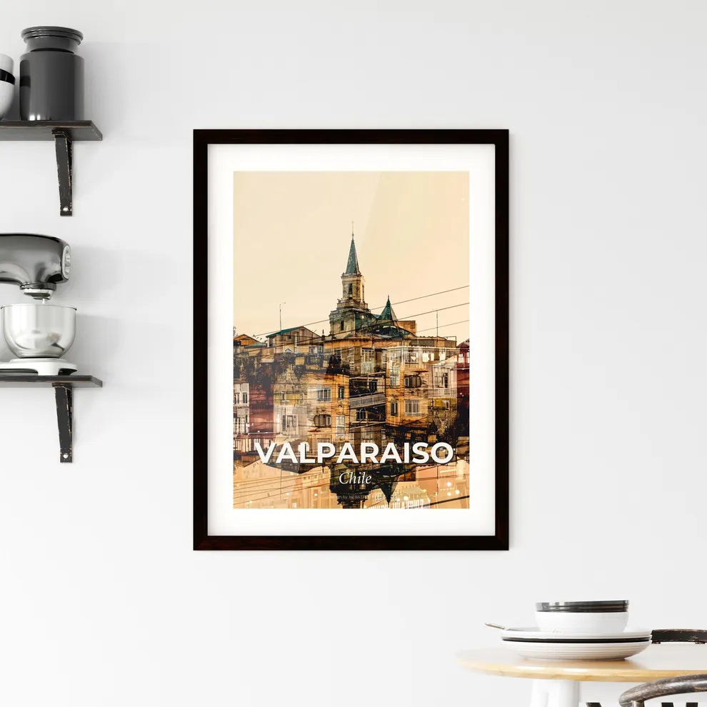 Valparaiso Skyline Cityscape Local Architecture Art Poster - A city with a tower and buildings Custom Print
