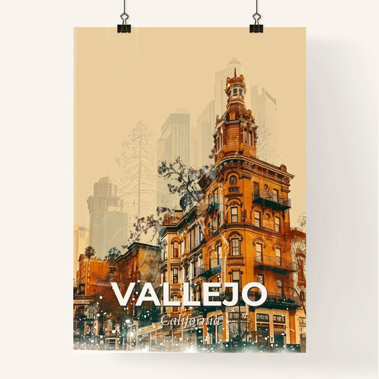 Vallejo Cityscape Art Deco Fusion - A building with a tower and a city skyline Poster