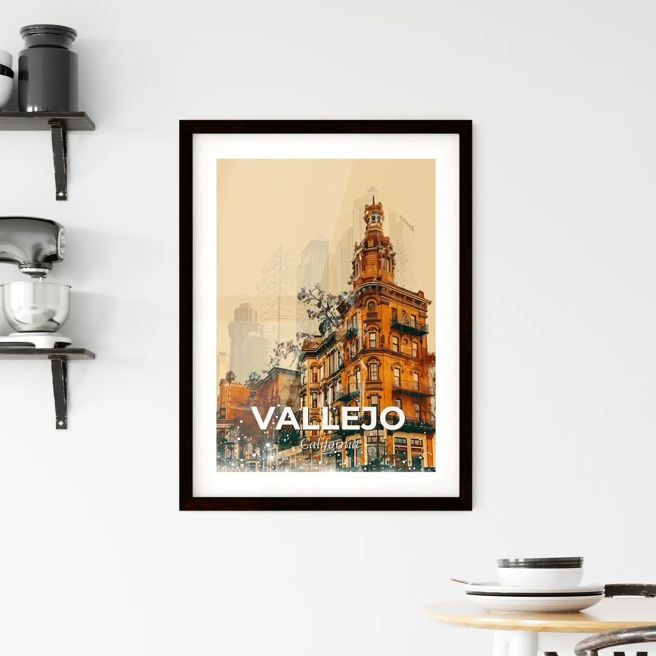 Vallejo Cityscape Art Deco Fusion - A building with a tower and a city skyline Custom Print