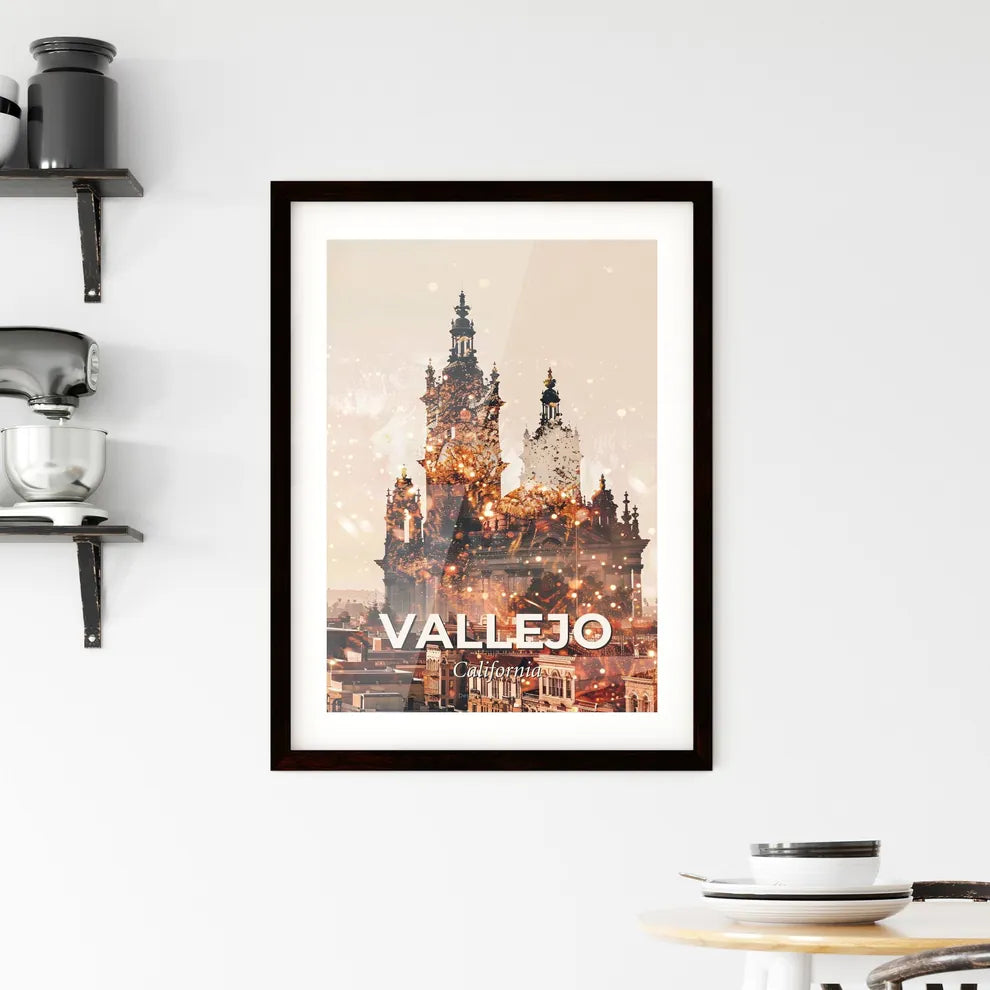 Vallejo Skyline: Double Exposure Cityscape - A large building with towers and spires Custom Print