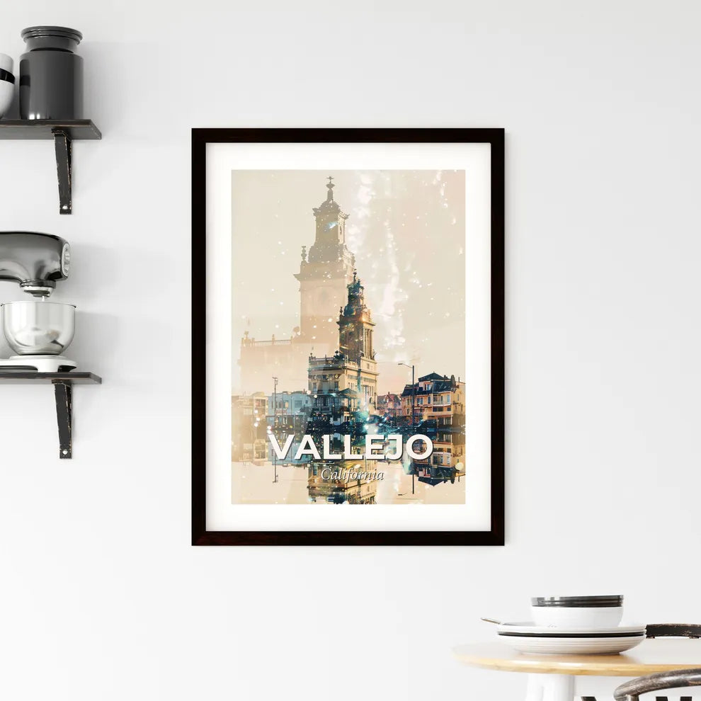 Vallejo City Echoes in Subtle Lights - A city with a tower and buildings Custom Print