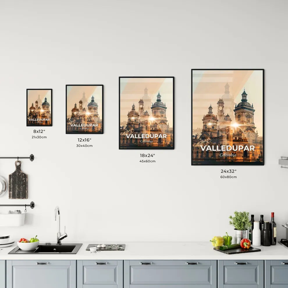 Valledupar Skyline Composite Art Poster - A double exposure of a building Size Chart