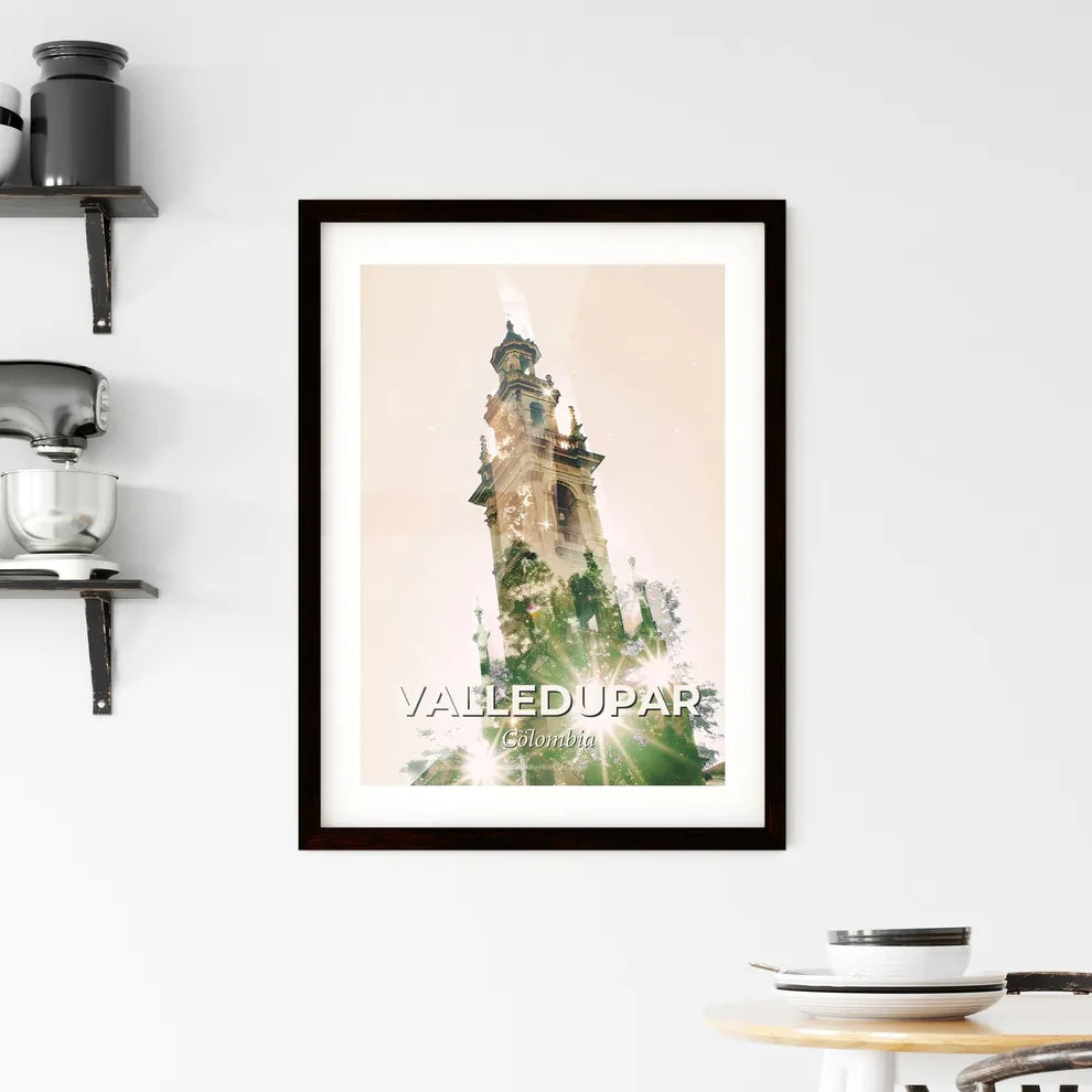 Valledupar Skyline City Panorama Artwork - A tall building with a tower and a spire Custom Print