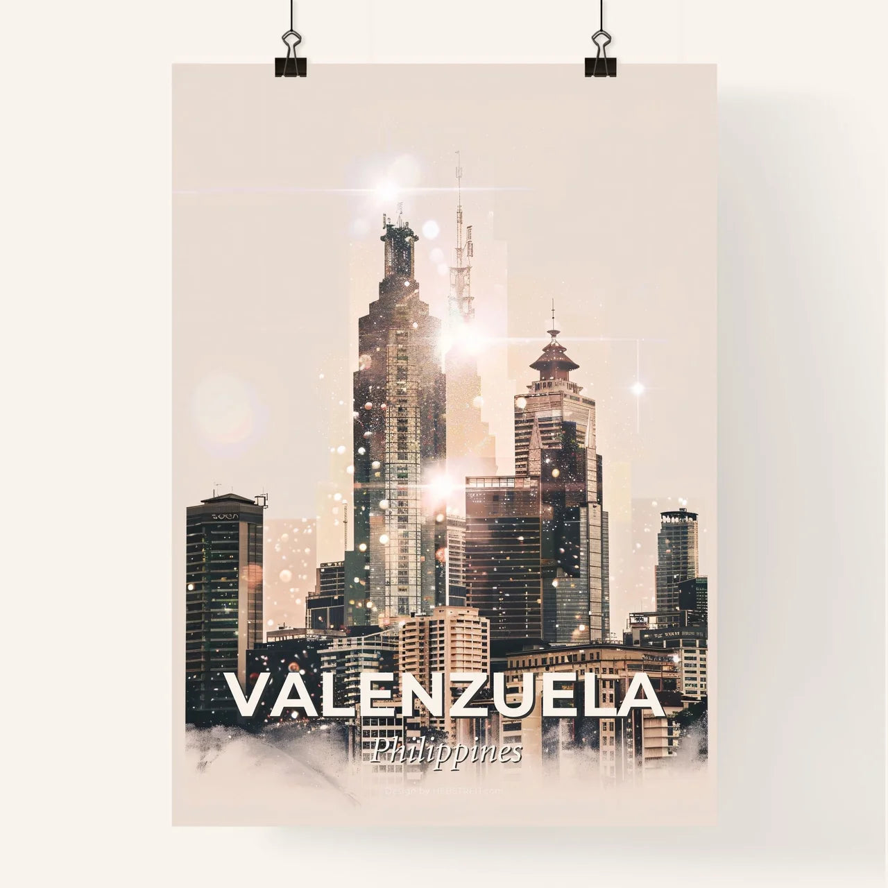 Valenzuela Skyline Art Poster Cityscape Double Exposure - A city skyline with many tall buildings Poster