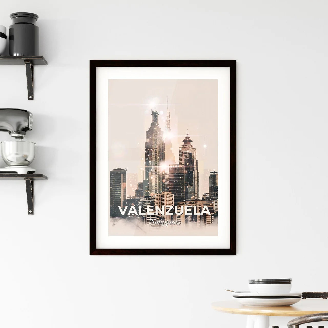 Valenzuela Skyline Art Poster Cityscape Double Exposure - A city skyline with many tall buildings Custom Print