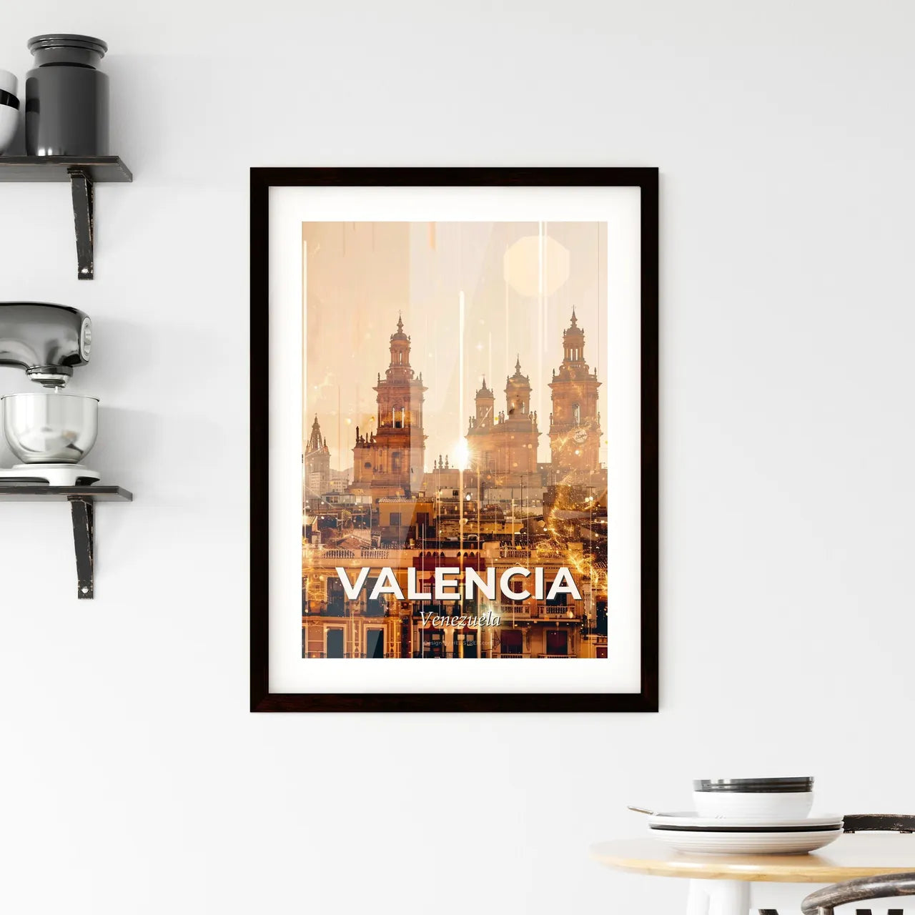 Valencia City Skyline Art Double Exposure Poster - A city skyline with many towers and lights Custom Print