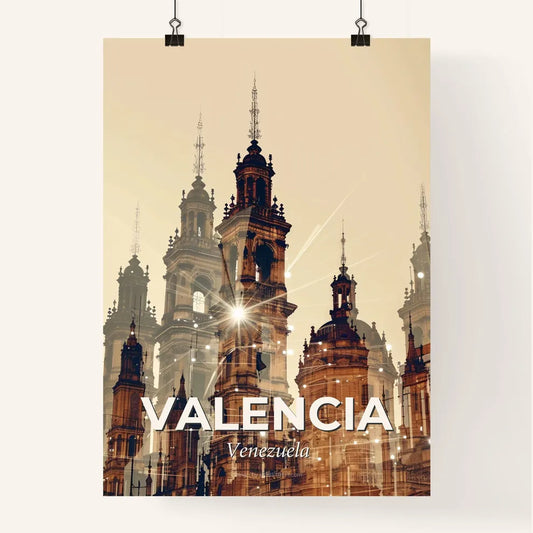 Valencia Skyline Composite Art: Local Landmark Icons - A large building with many towers Poster