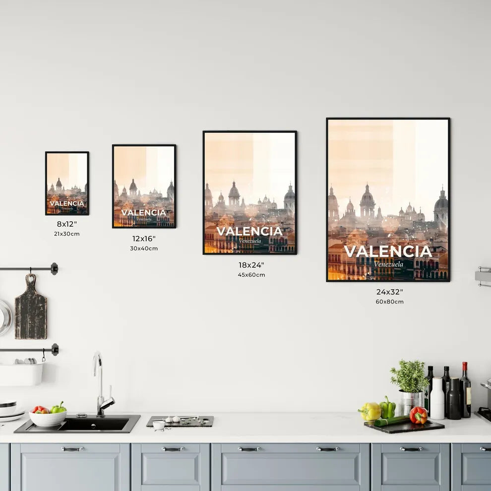 Valencia Skyline Double Exposure Art Poster - A city skyline with many domes Size Chart