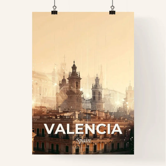 Valencia: Double Exposure Skyline City Art - A building with many towers and many windows Poster
