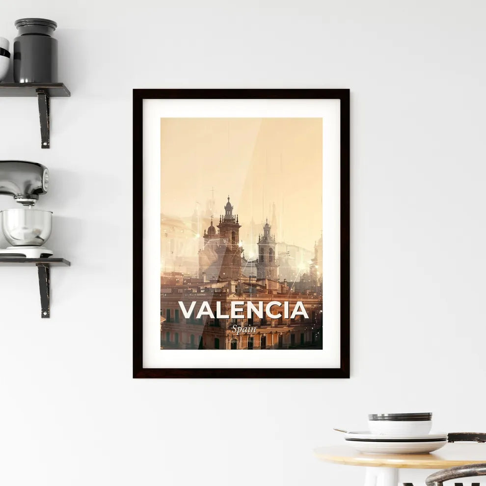 Valencia: Double Exposure Skyline City Art - A building with many towers and many windows Custom Print