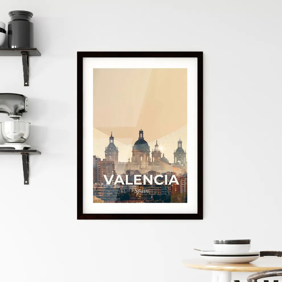 Valencia City Skyline Double Exposure Composite - A city skyline with a large building Custom Print