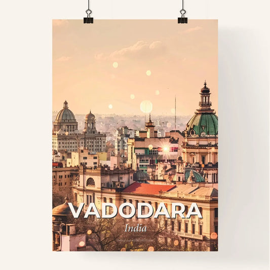 Vadodara Cityscape Art: Beige Subtle Backlights - A city with many buildings Poster