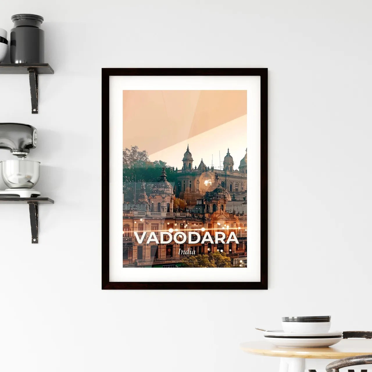 Vadodara, Double Exposure City Skyline Impression, Beige - A building with many domes and trees Custom Print