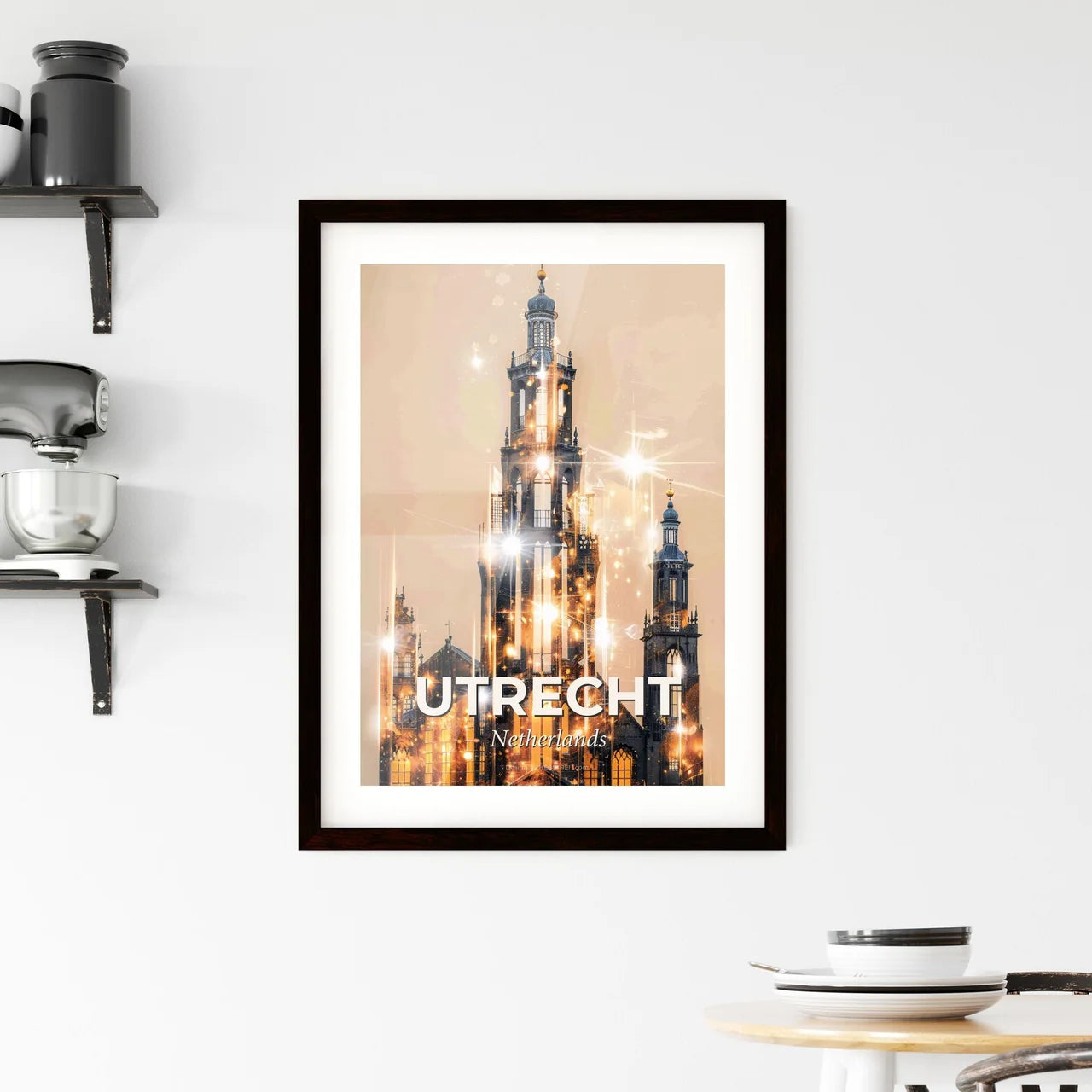 Utrecht Double Exposure Panorama Cityscape - A building with lights and stars Custom Print