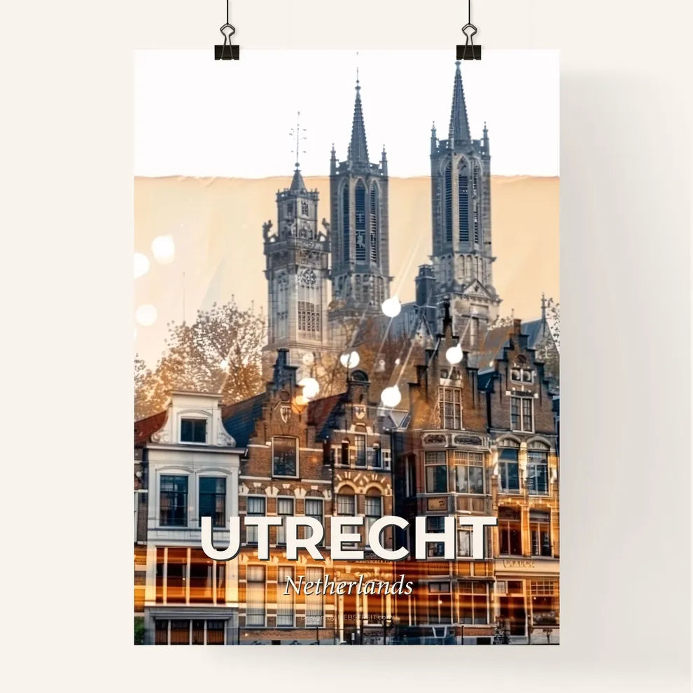 Utrecht Night Lights Composite Art Poster - A building with towers and trees Poster