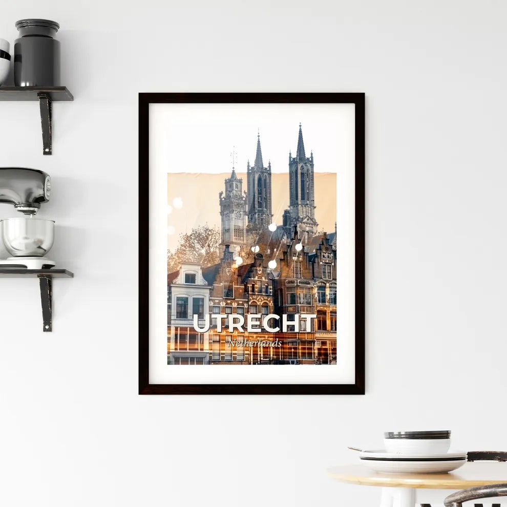 Utrecht Night Lights Composite Art Poster - A building with towers and trees Custom Print