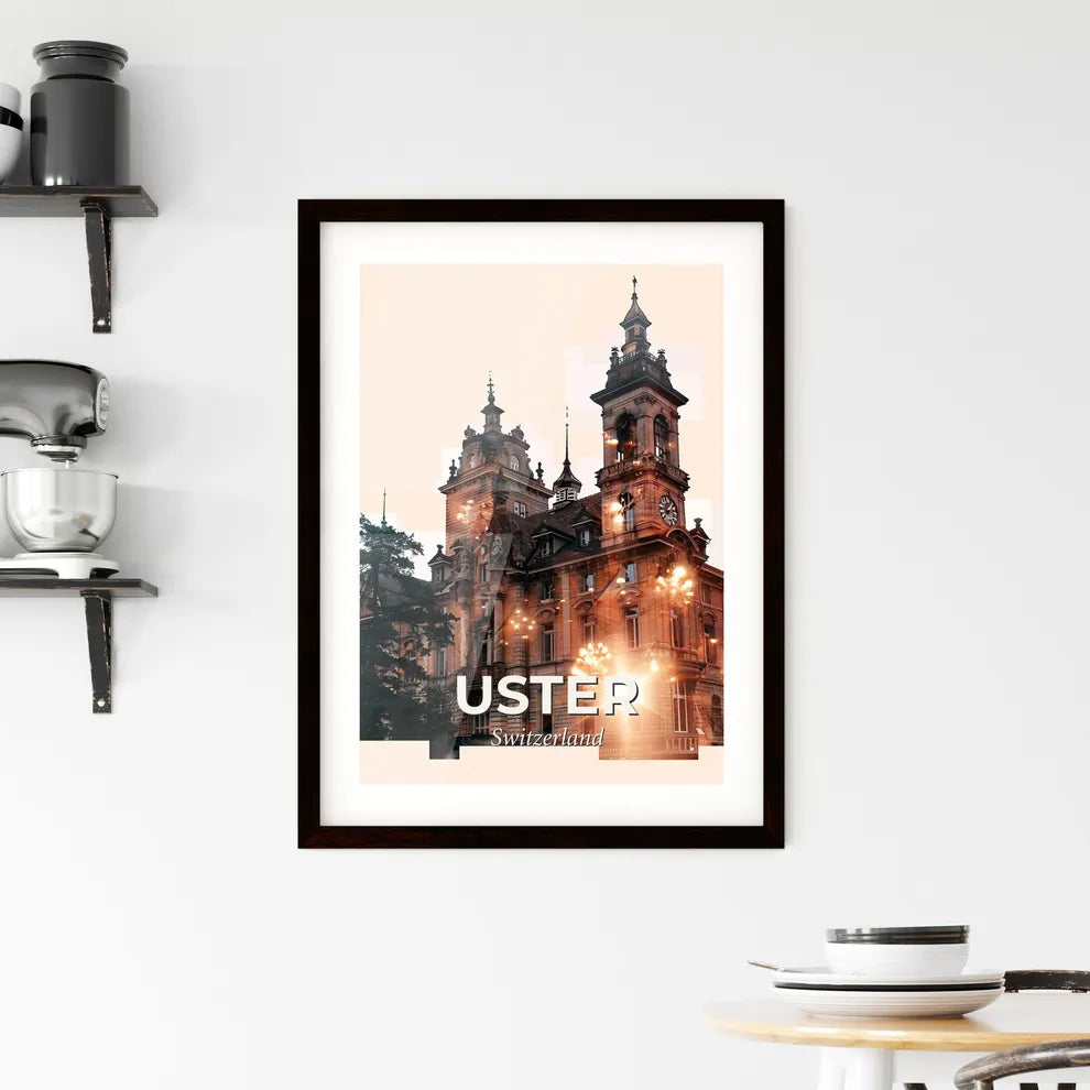 Uster Skyline Double Exposure Art Poster - A building with a clock tower Custom Print