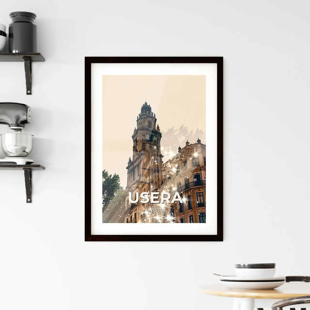Usera Skyline Double Exposure Art Poster - A building with a tower and trees Custom Print
