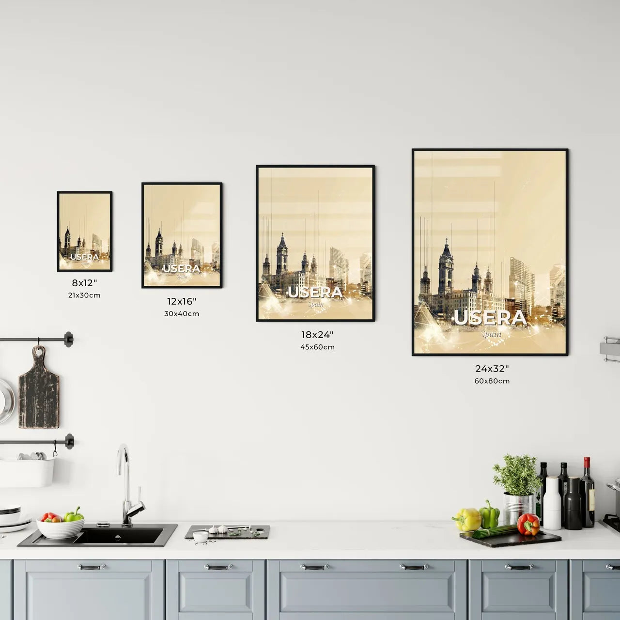 Usera Skyline Composite Art Poster with Local Colors - A city skyline with many buildings Size Chart