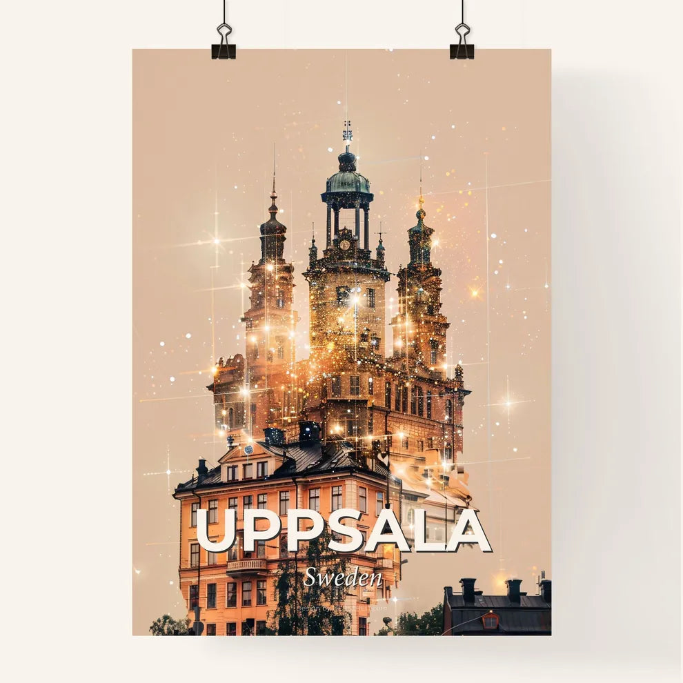 Uppsala, Sweden | Poster Cityscape in Beige - A building with many towers Poster