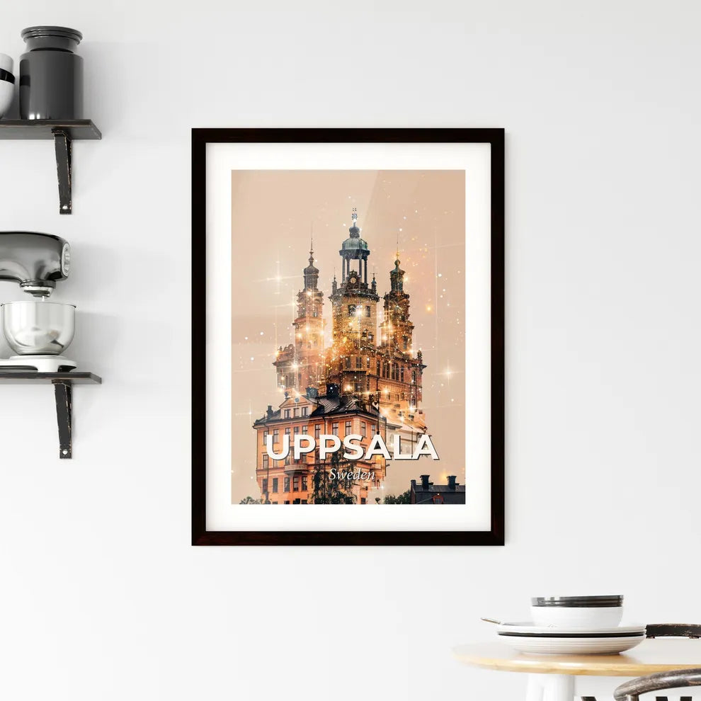 Uppsala, Sweden | Poster Cityscape in Beige - A building with many towers Custom Print