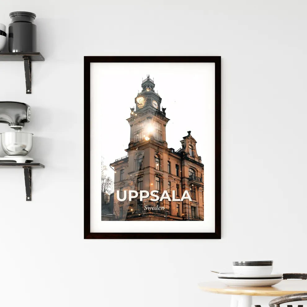 Uppsala: City Skyline Double Exposure Glow - A building with a clock tower Custom Print