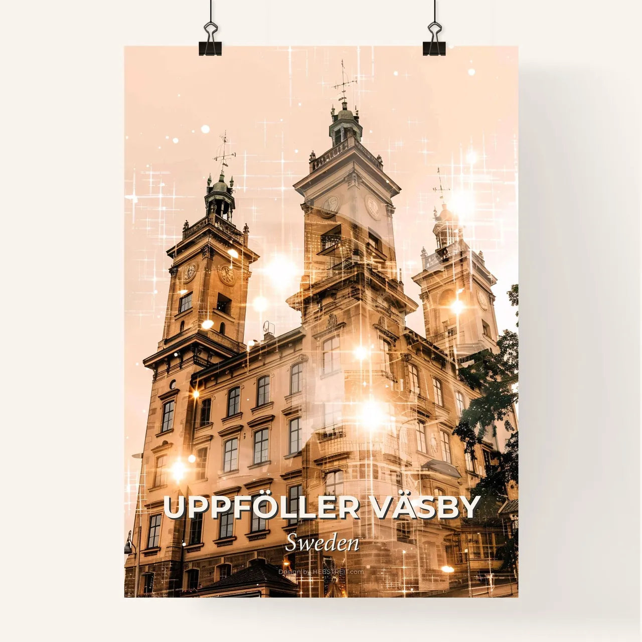 Upplands Vasby Skyline Cityscape Modern Art Poster - A building with a clock tower Poster