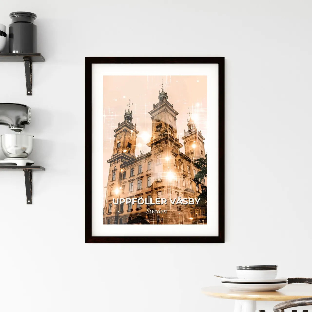 Upplands Vasby Skyline Cityscape Modern Art Poster - A building with a clock tower Custom Print
