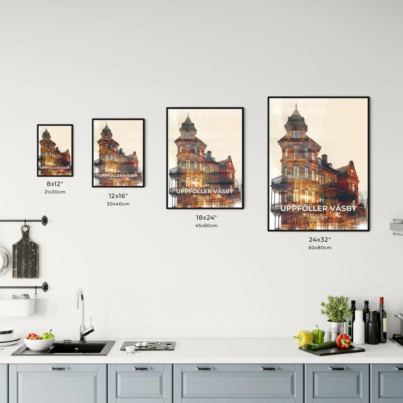 Upplands Väsby: Unique Composite Skyline Art - A building with many windows Size Chart