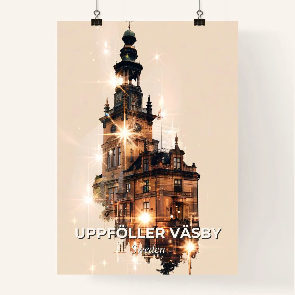 Upplands Väsby Skyline, Poster Art Composite - A building with a clock tower Poster